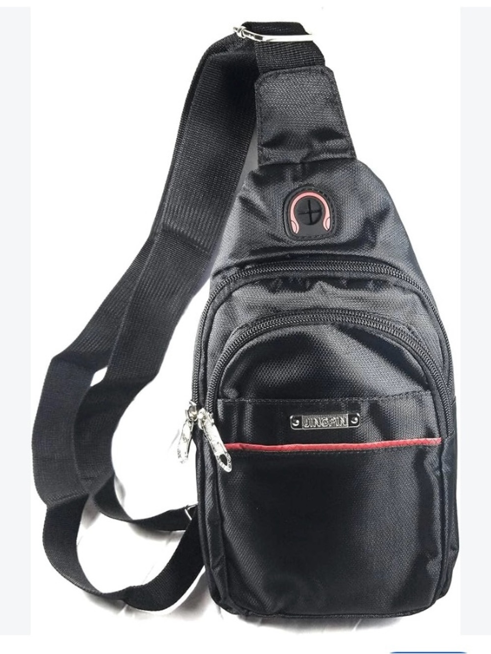 NWOT Jingpin Black Crossbody Sling Bag with Red Accent Sport Run with your music